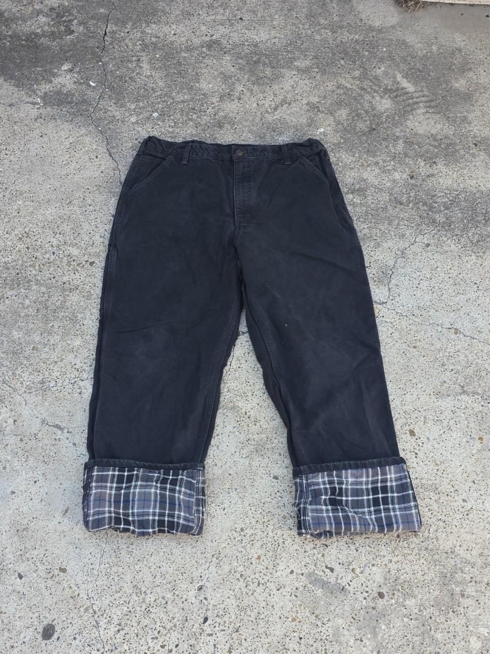 Carhartt B111 BLK Flannel Lined Duck Dungaree Pants Black Jeans Size 38x32